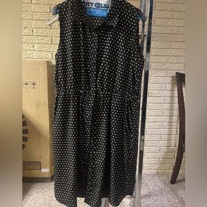 Claudia Richards Women M Black/Tan Polka Dot Sleeveless Collared dress